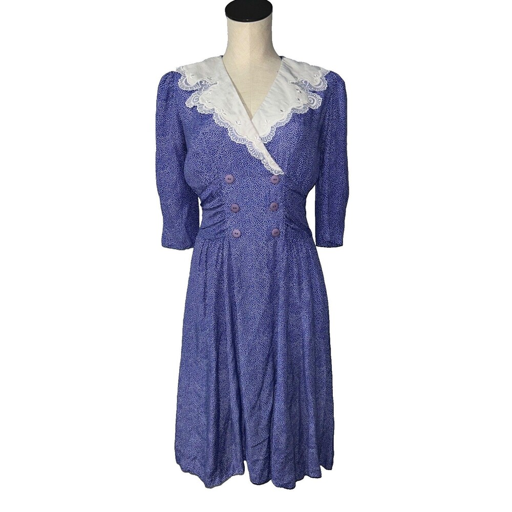 Karin Stevens Women’s Vintage Lace Collar Polka Dot Retro Midi Dress size 6P